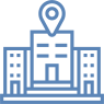 Icon depicting a map marker on top of a facility or office building